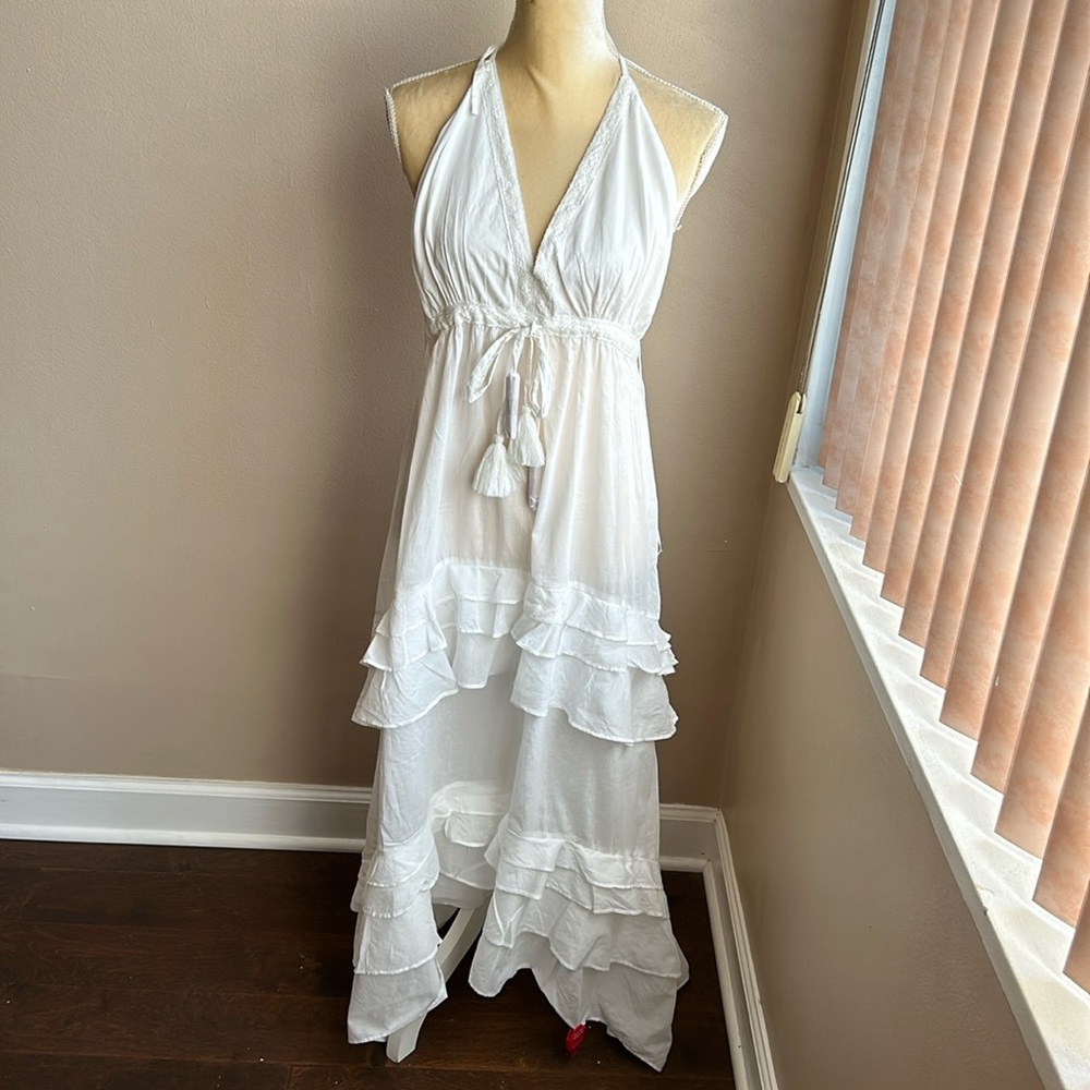 Milly Cabana Odalia Ruffled Cotton Maxi Dress Size Large NWT White